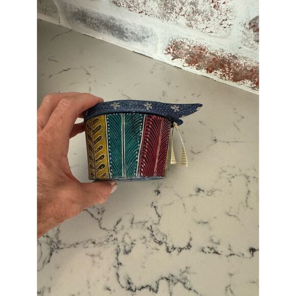 Hand Carved Wood Cat Face Box Covered in Hand Dyed Batik - Picture 5 of 14